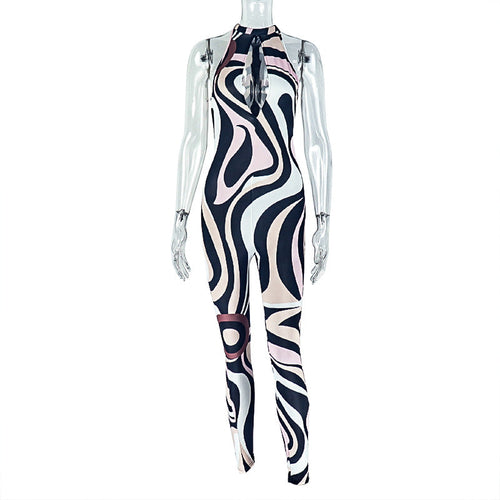 Personality Women Printed Wear Hollow Out Cutout out Slim Fit Sheath