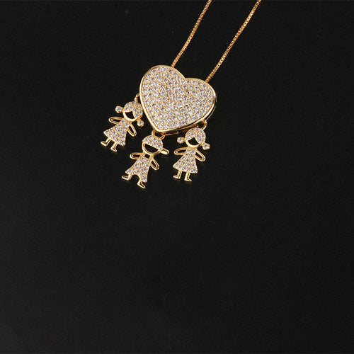 Fashion Jewelry Son Daughter Heart Gold Color Cubic Zirconia Family