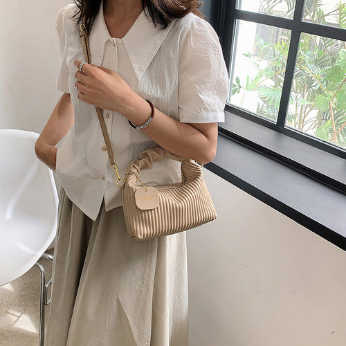 Women Fashion Crossbody Bag PU Leather Pleated Cloud Small Tote Bags