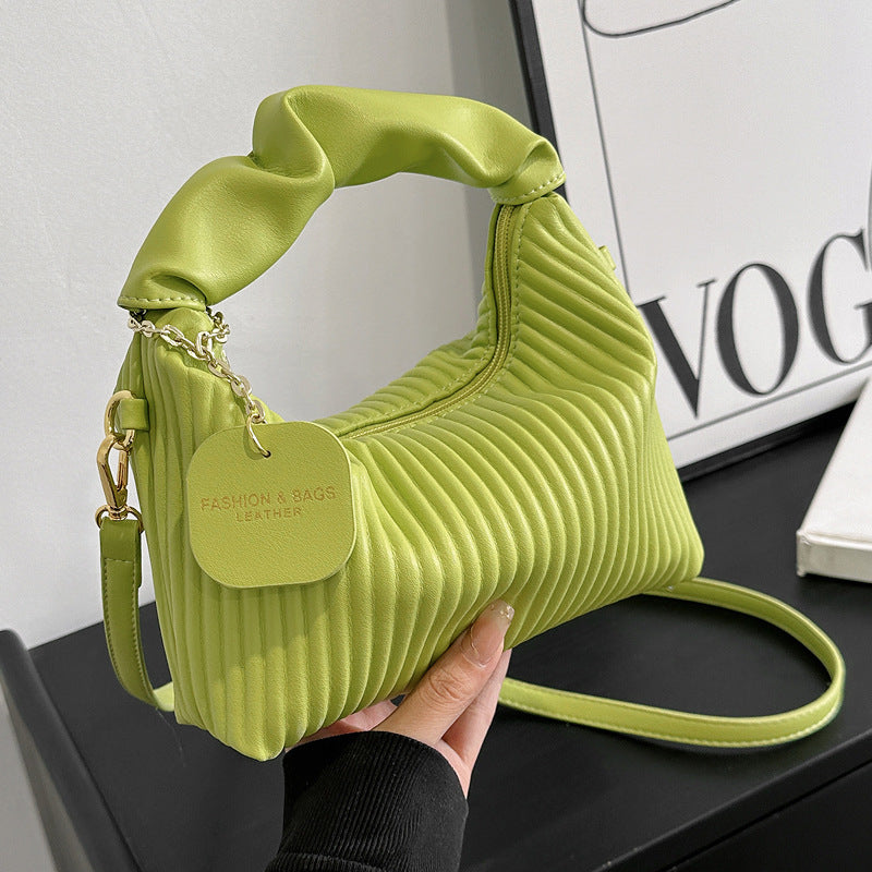 Women Fashion Crossbody Bag PU Leather Pleated Cloud Small Tote Bags