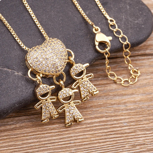 Fashion Jewelry Son Daughter Heart Gold Color Cubic Zirconia Family