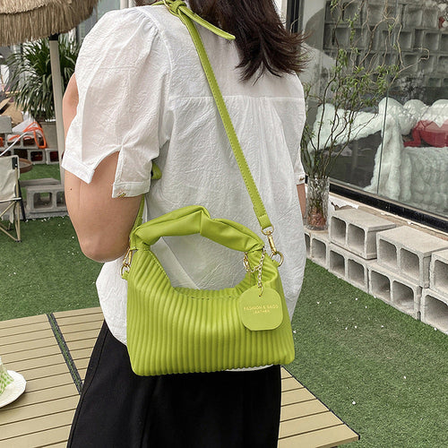 Women Fashion Crossbody Bag PU Leather Pleated Cloud Small Tote Bags