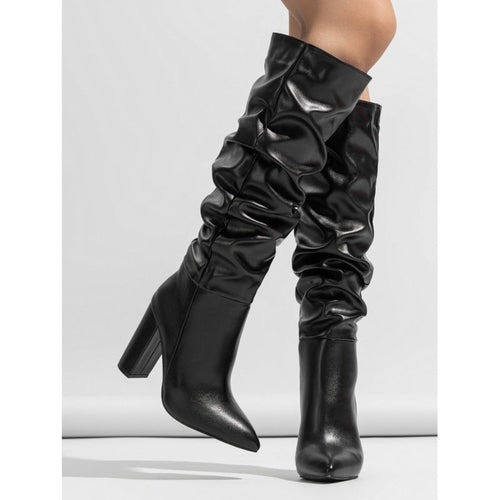 Boots Simple Shallow Mouth Pointed Mid Calf Chunky Heel Boots Slip on