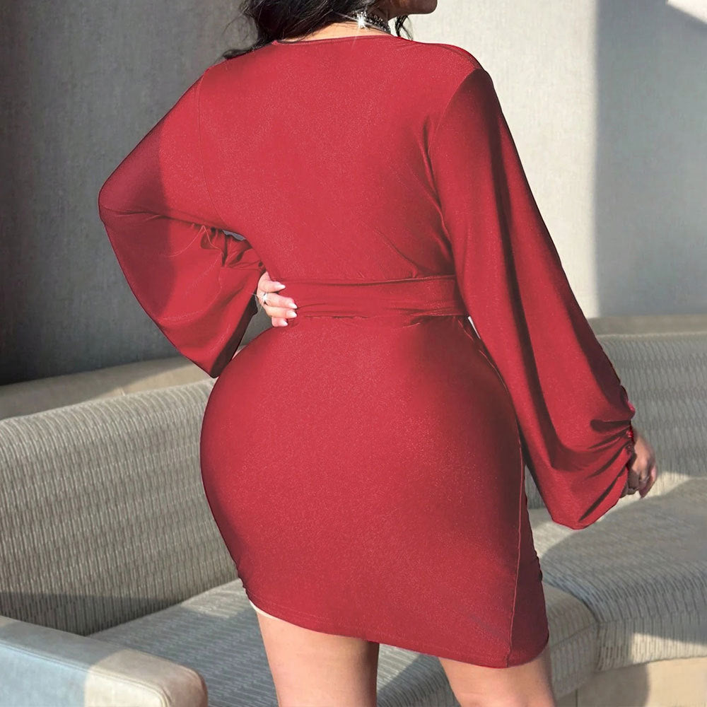 Plus Size Women Clothes Sexy V neck Dress Summer High Waist Sheath