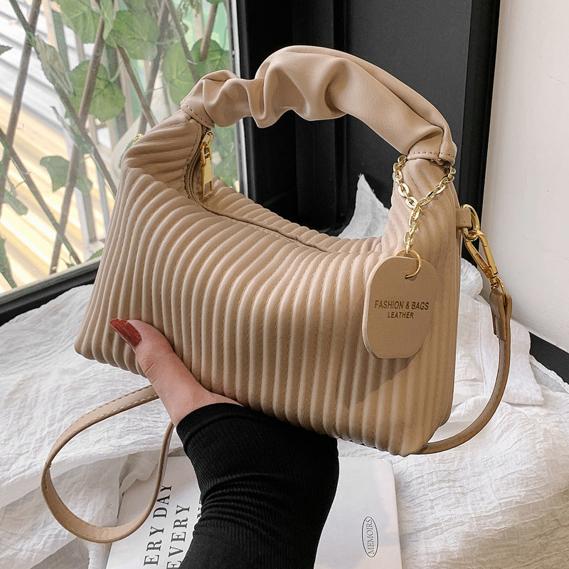 Women Fashion Crossbody Bag PU Leather Pleated Cloud Small Tote Bags
