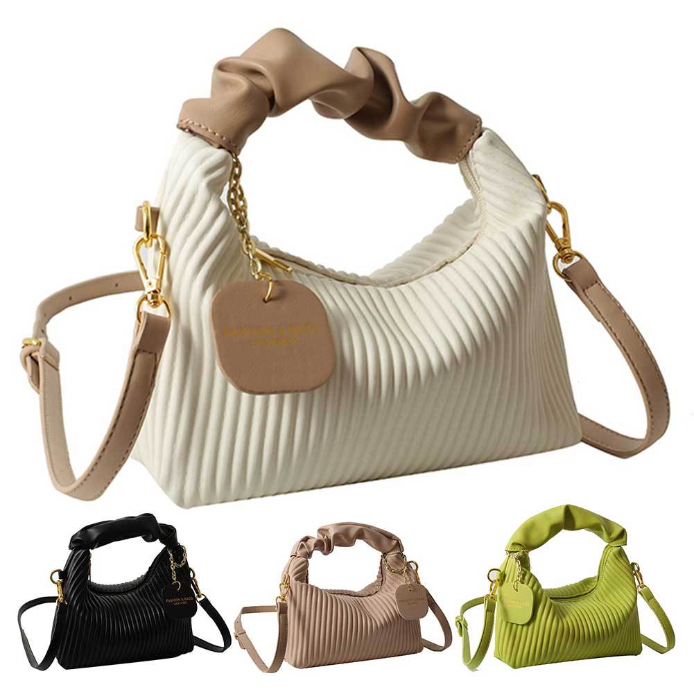 Women Fashion Crossbody Bag PU Leather Pleated Cloud Small Tote Bags