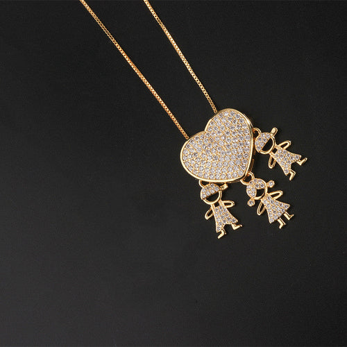 Fashion Jewelry Son Daughter Heart Gold Color Cubic Zirconia Family